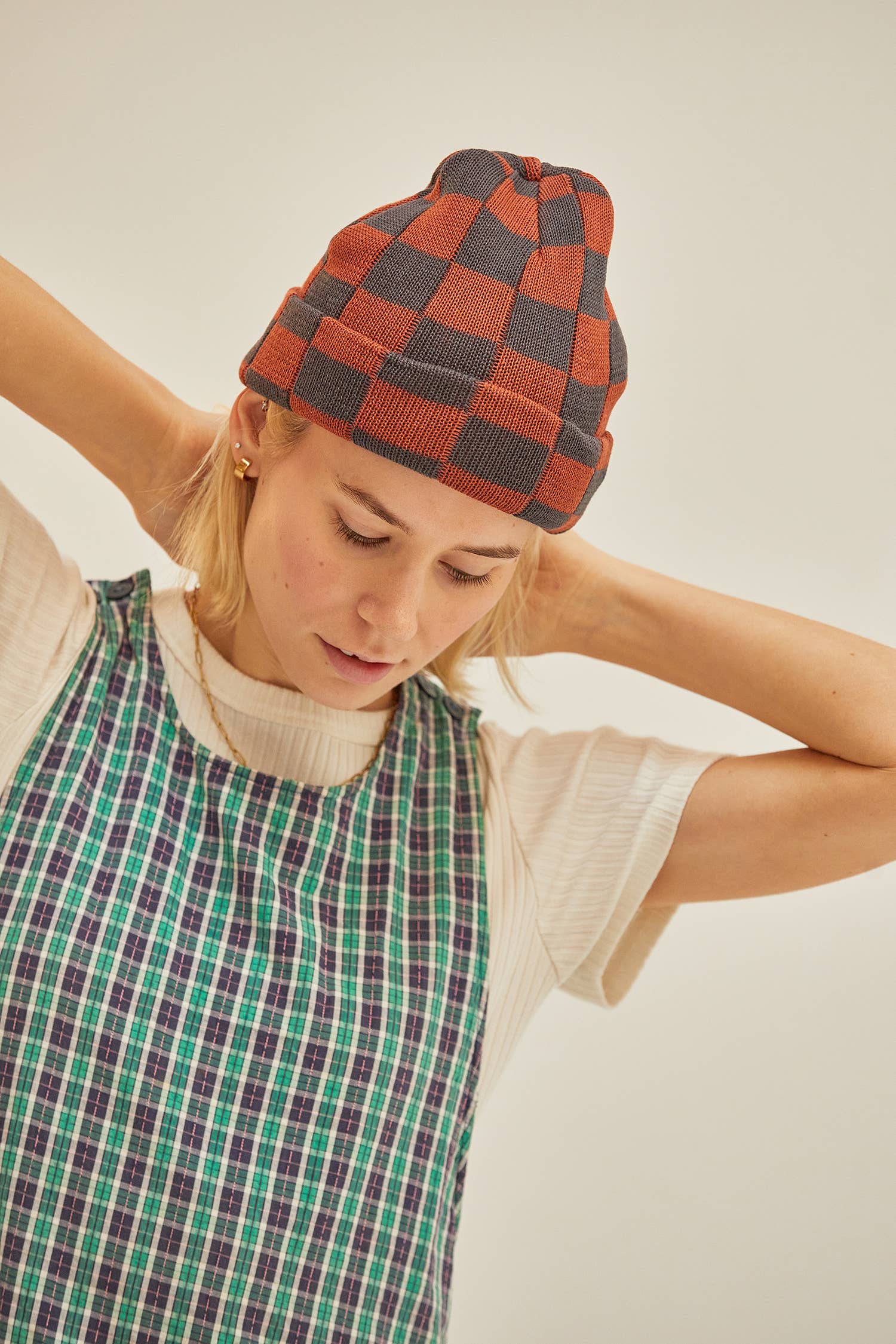 Hemp & Organic Cotton Checkerboard Slacker Beanie