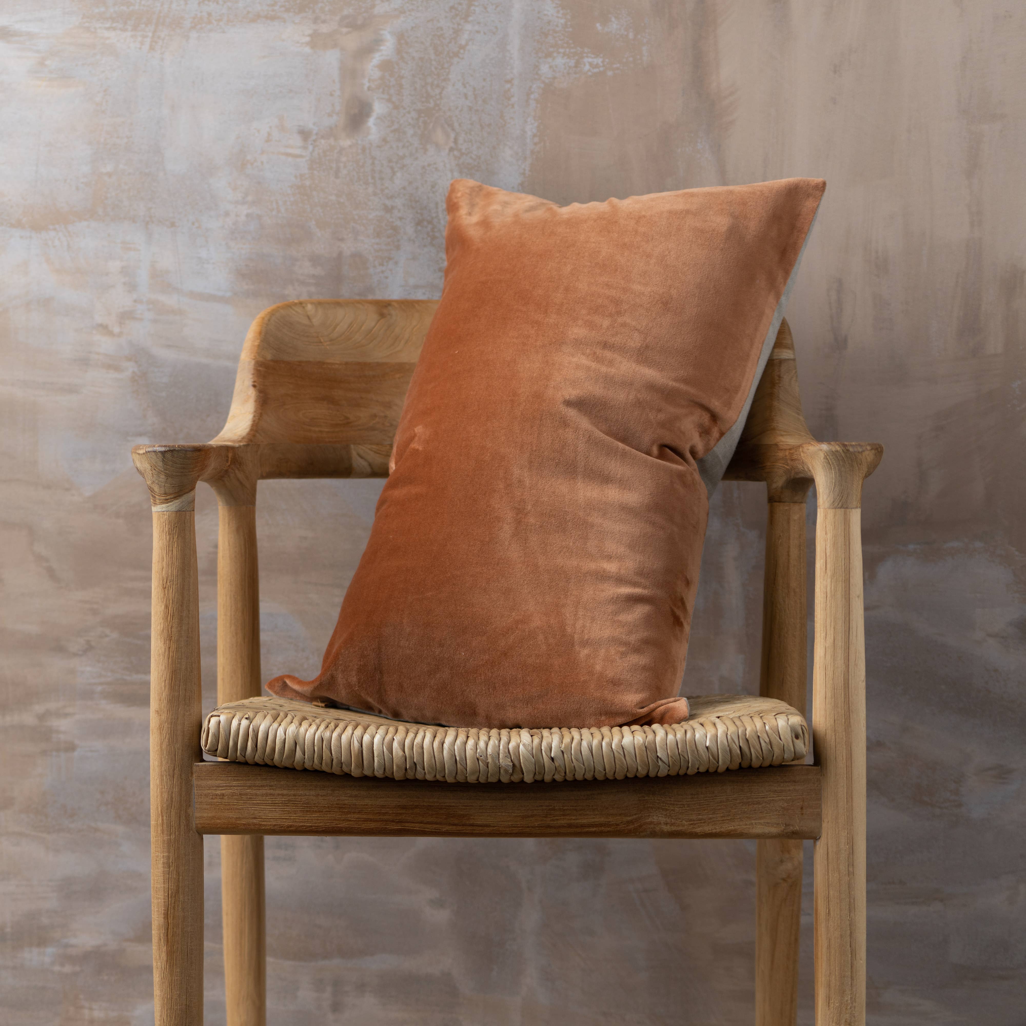 Terracotta Velvet & Linen Lumbar Pillow
