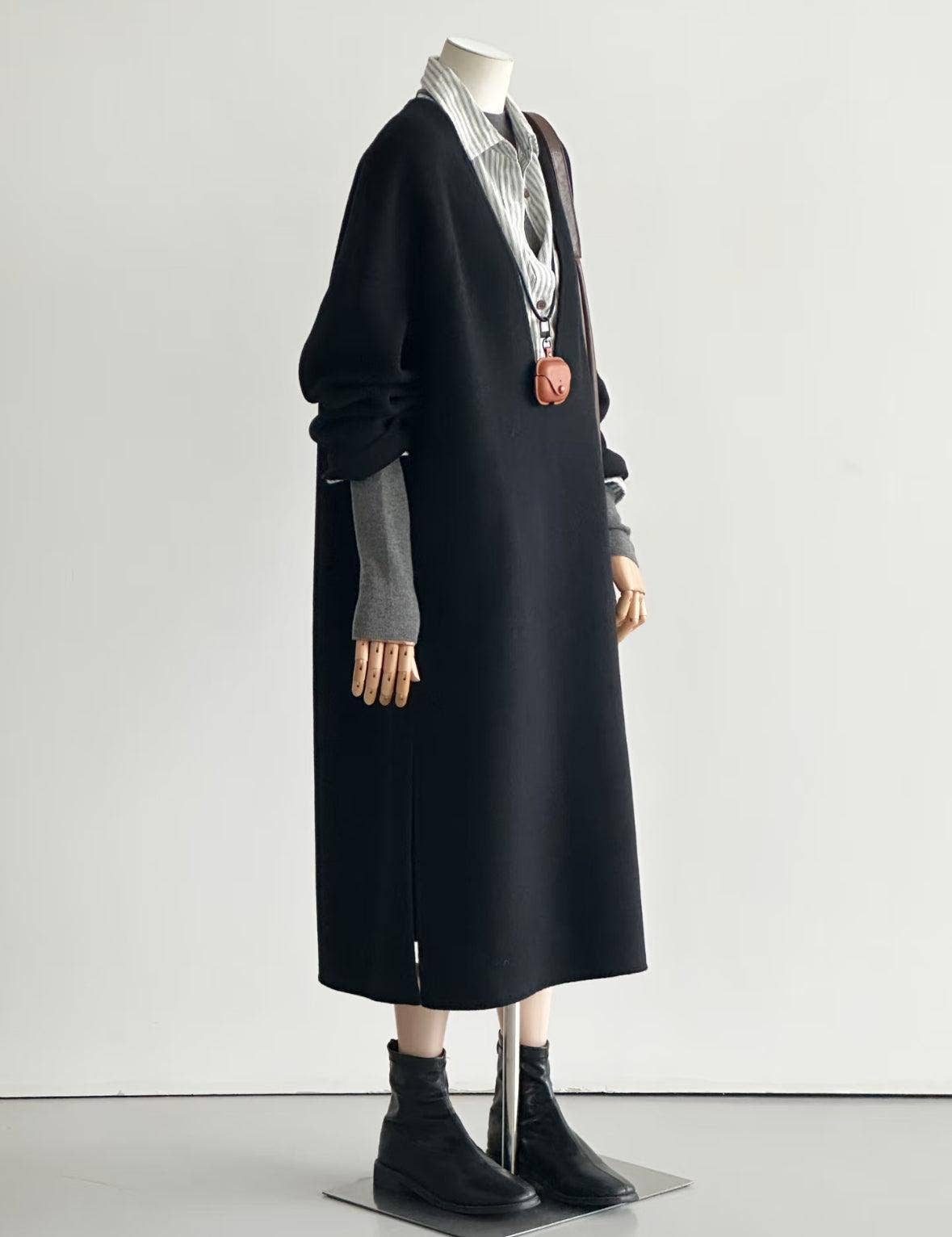 V-Neck Wool Coat Dress