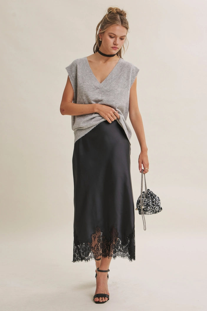 French Lace Satin Skirt