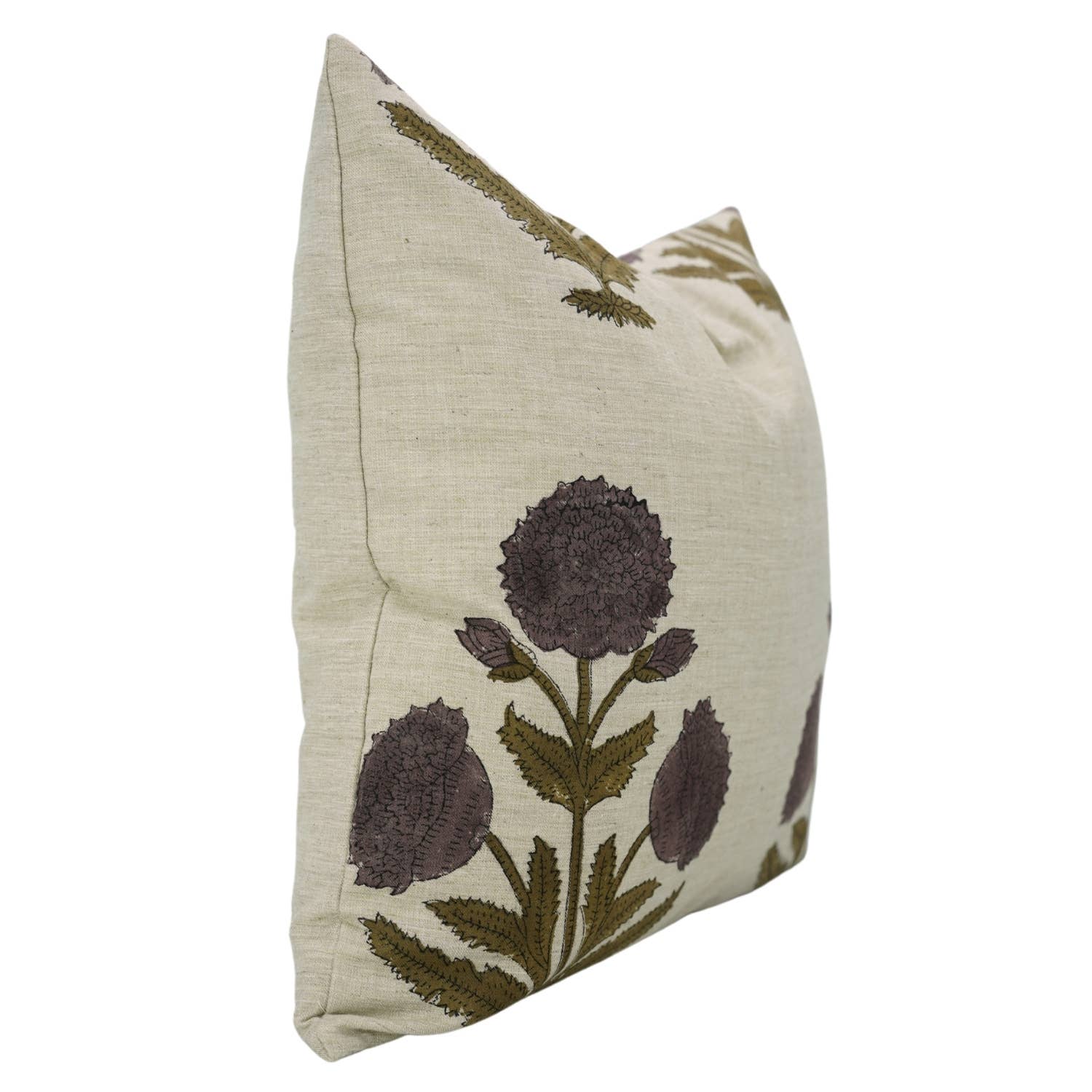 Purple Badshah Block Print Linen Pillow | 16x16