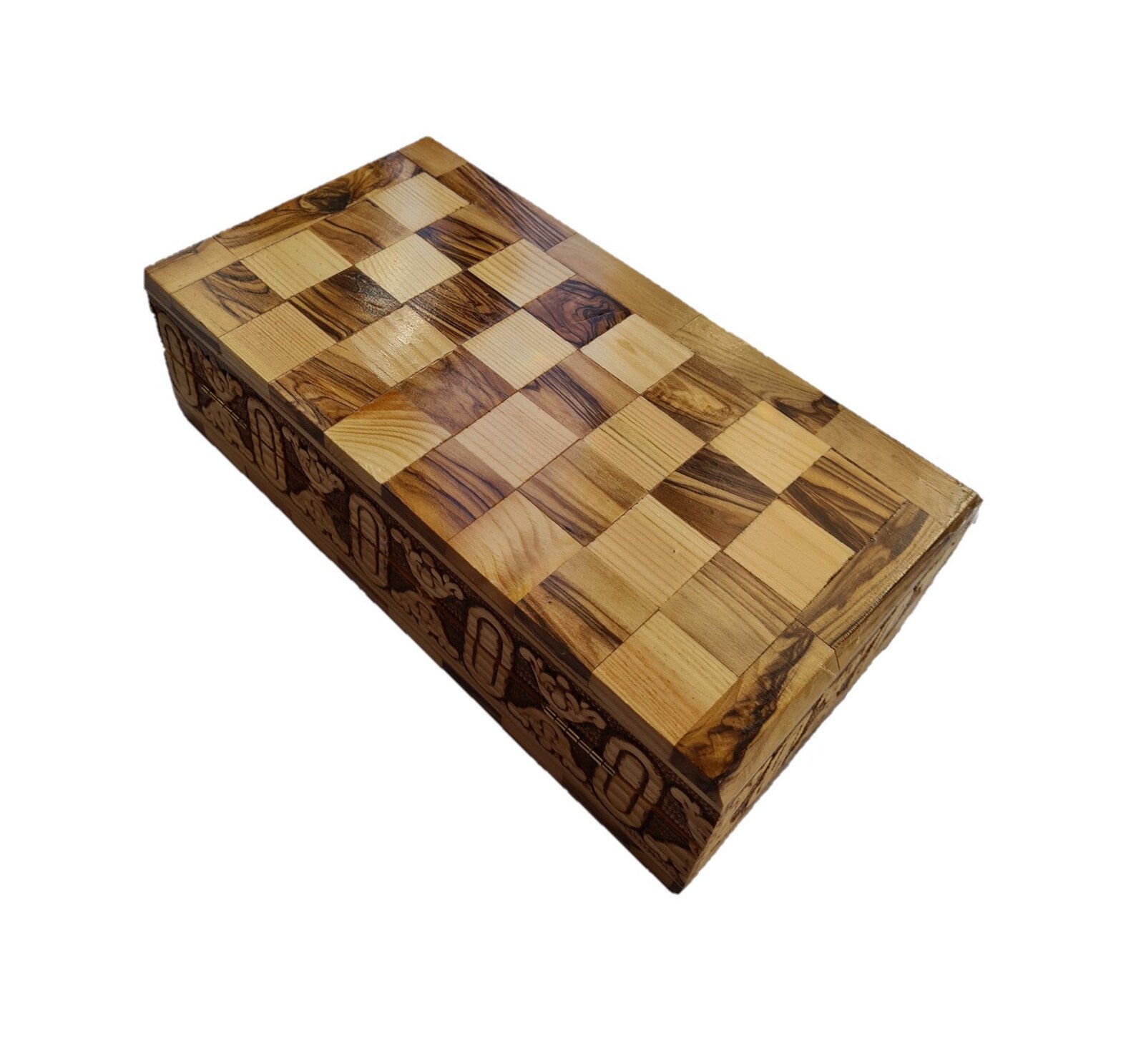 Handmade Olive Wood with Carved Figures, Folding Travel Board