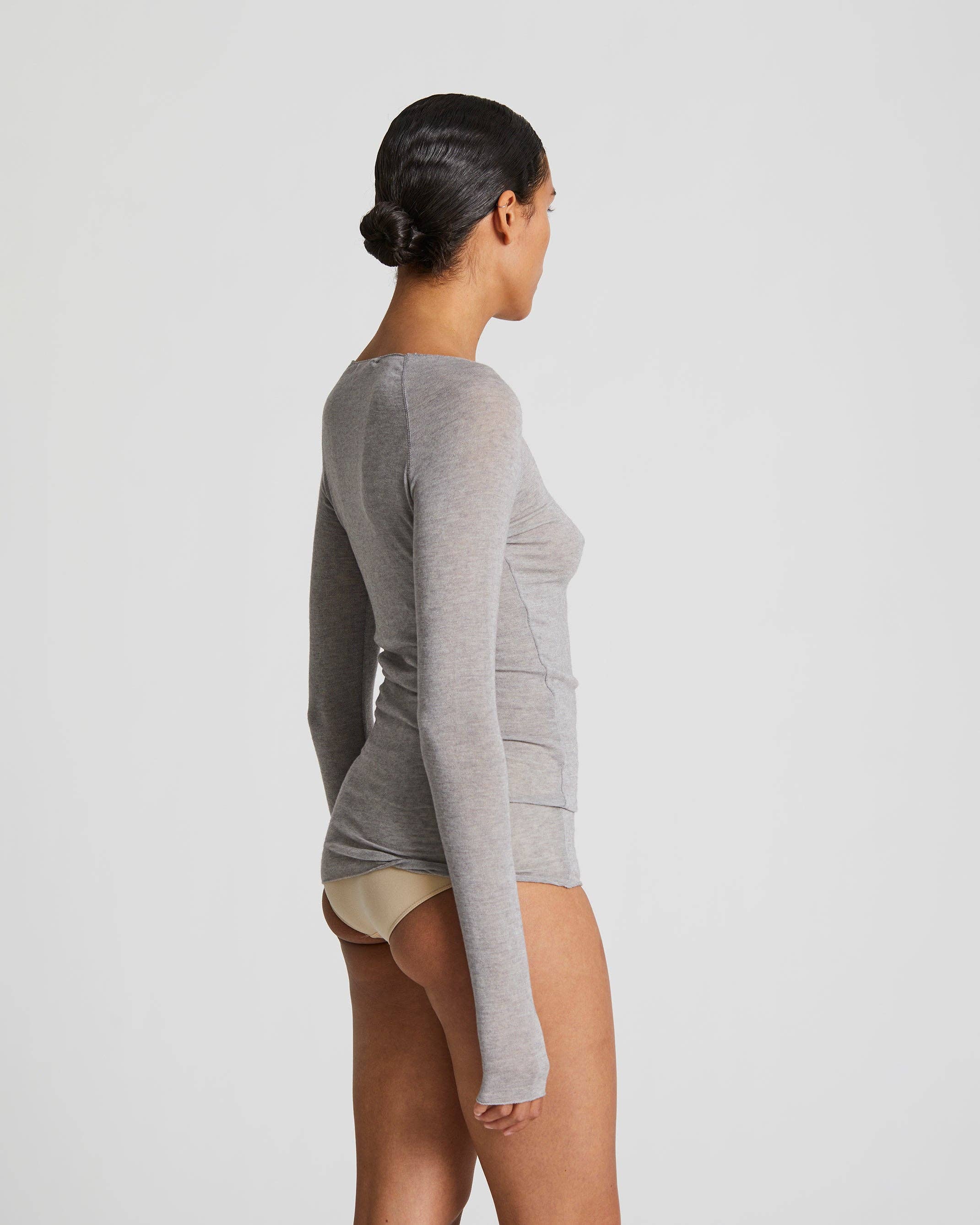 Amalie Wool Top - Light Grey Melange