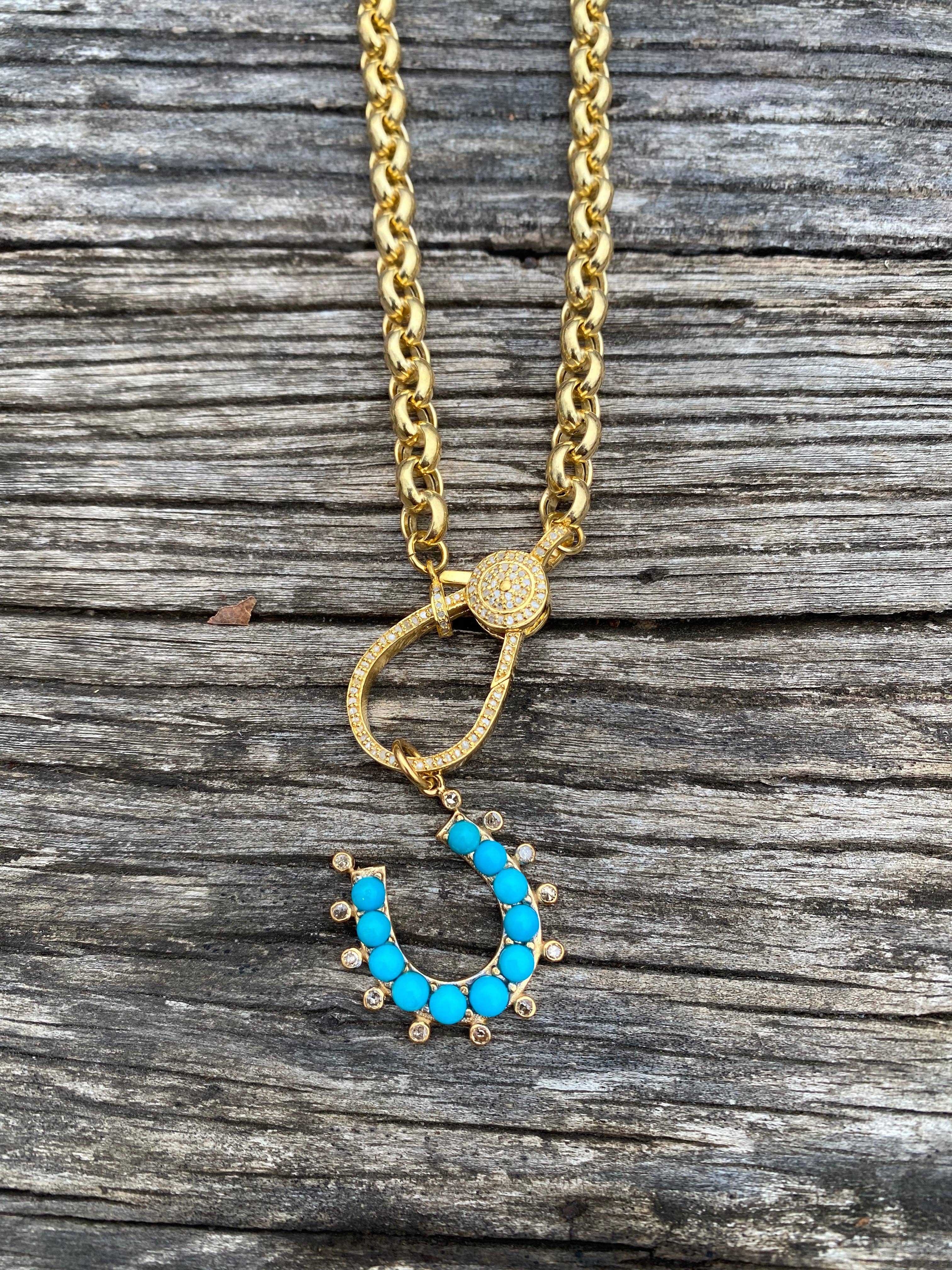 Turquoise & Diamond Horseshoe Gold Pendant