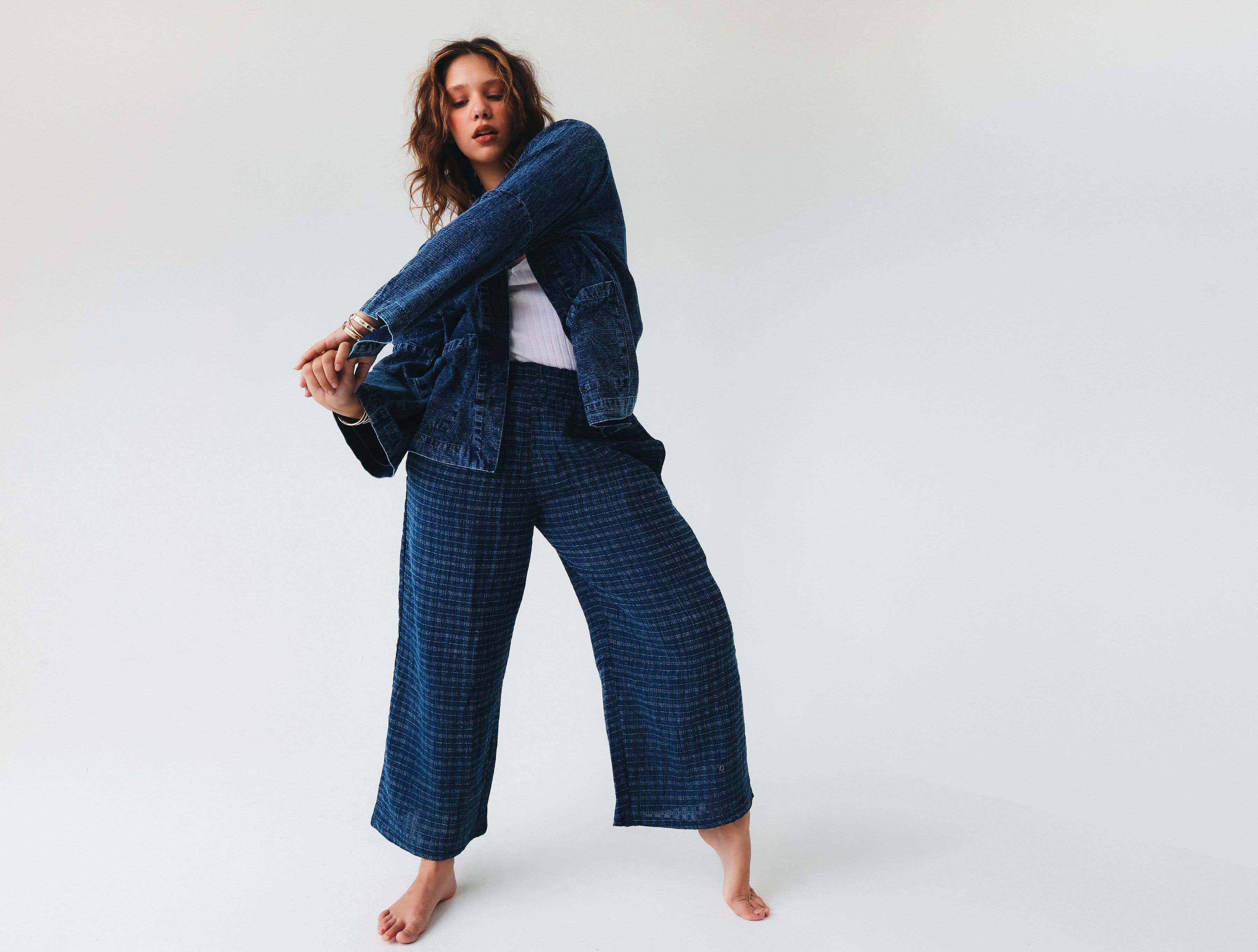 Indigo Gingham Lounge Pant