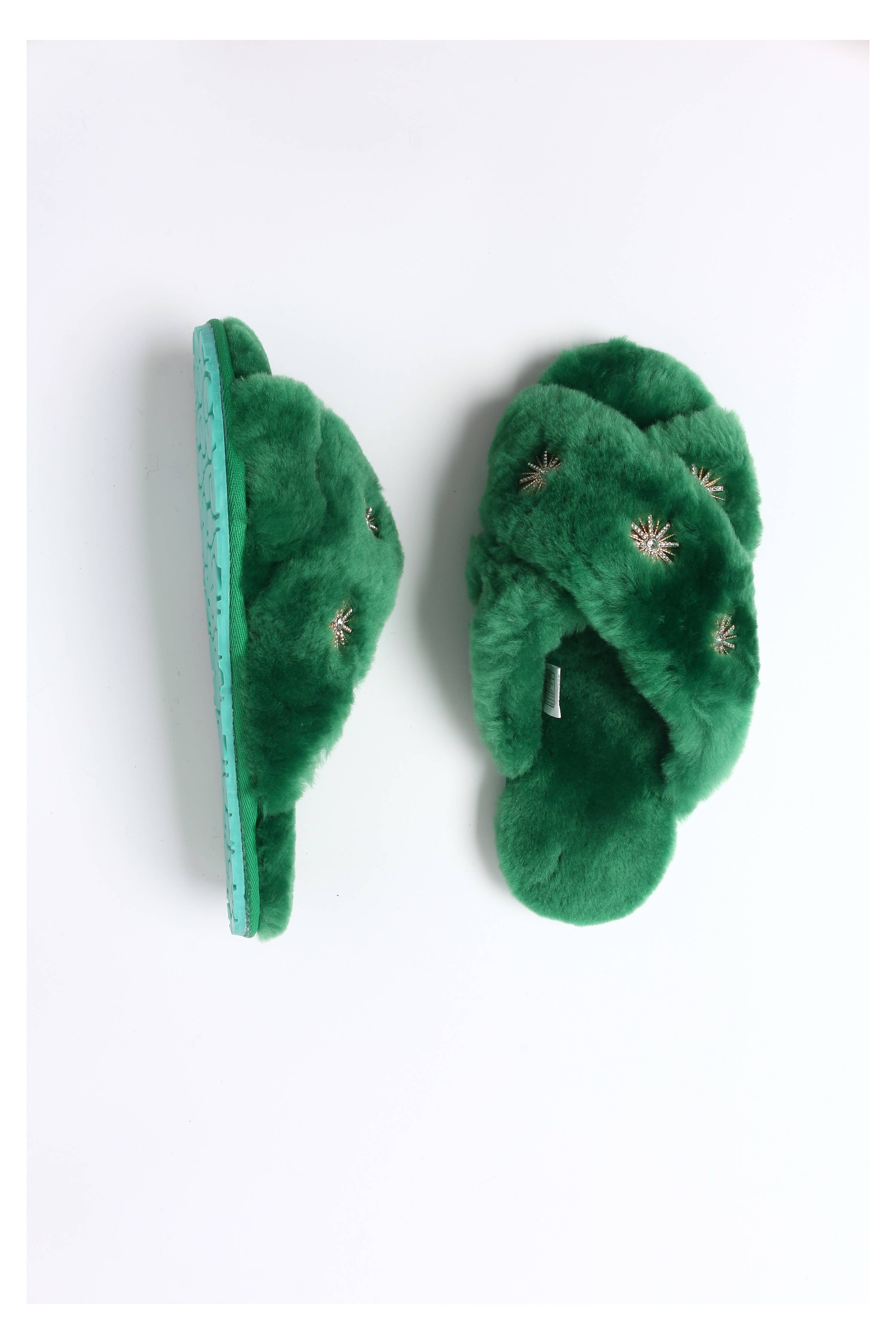 Sheepskin Slippers Green + Rhinestone