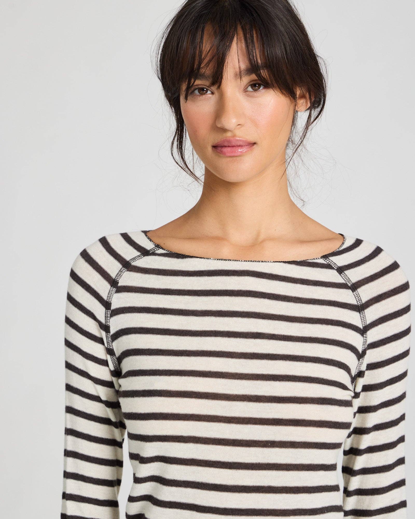 Amalie Wool Top - Reverse Dark Grey Stripe