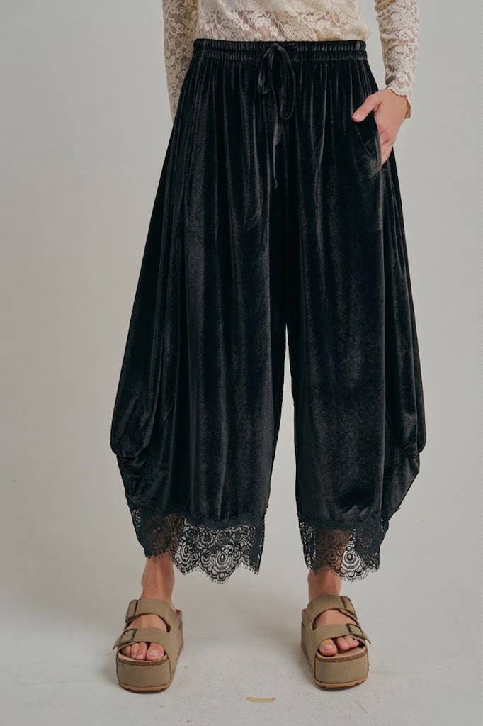 Velvet Balloon Pant + Lace Trim