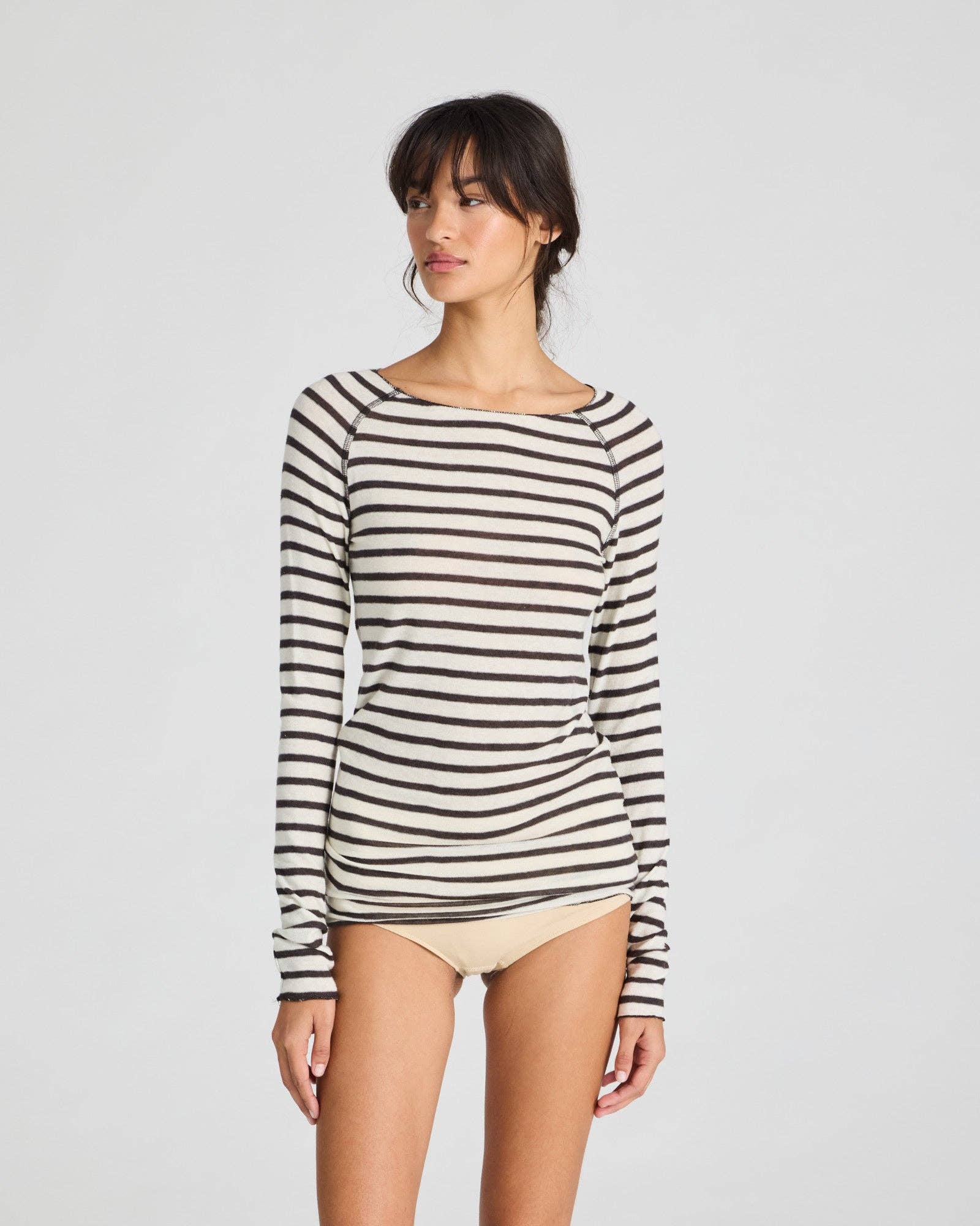 Amalie Wool Top - Reverse Dark Grey Stripe