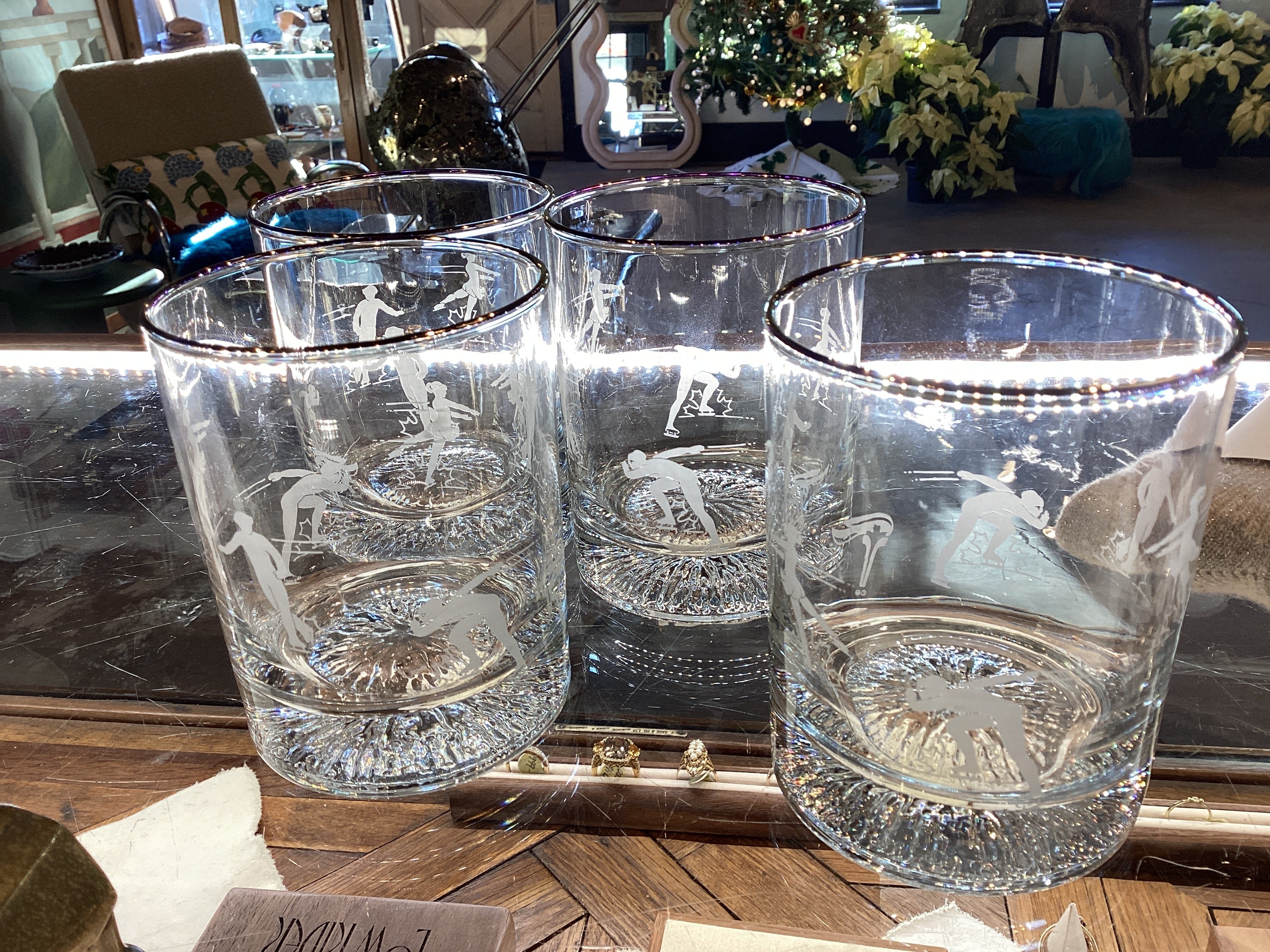 Winter Sports Scene Old Fashion or Manhattan glasses -set of 4