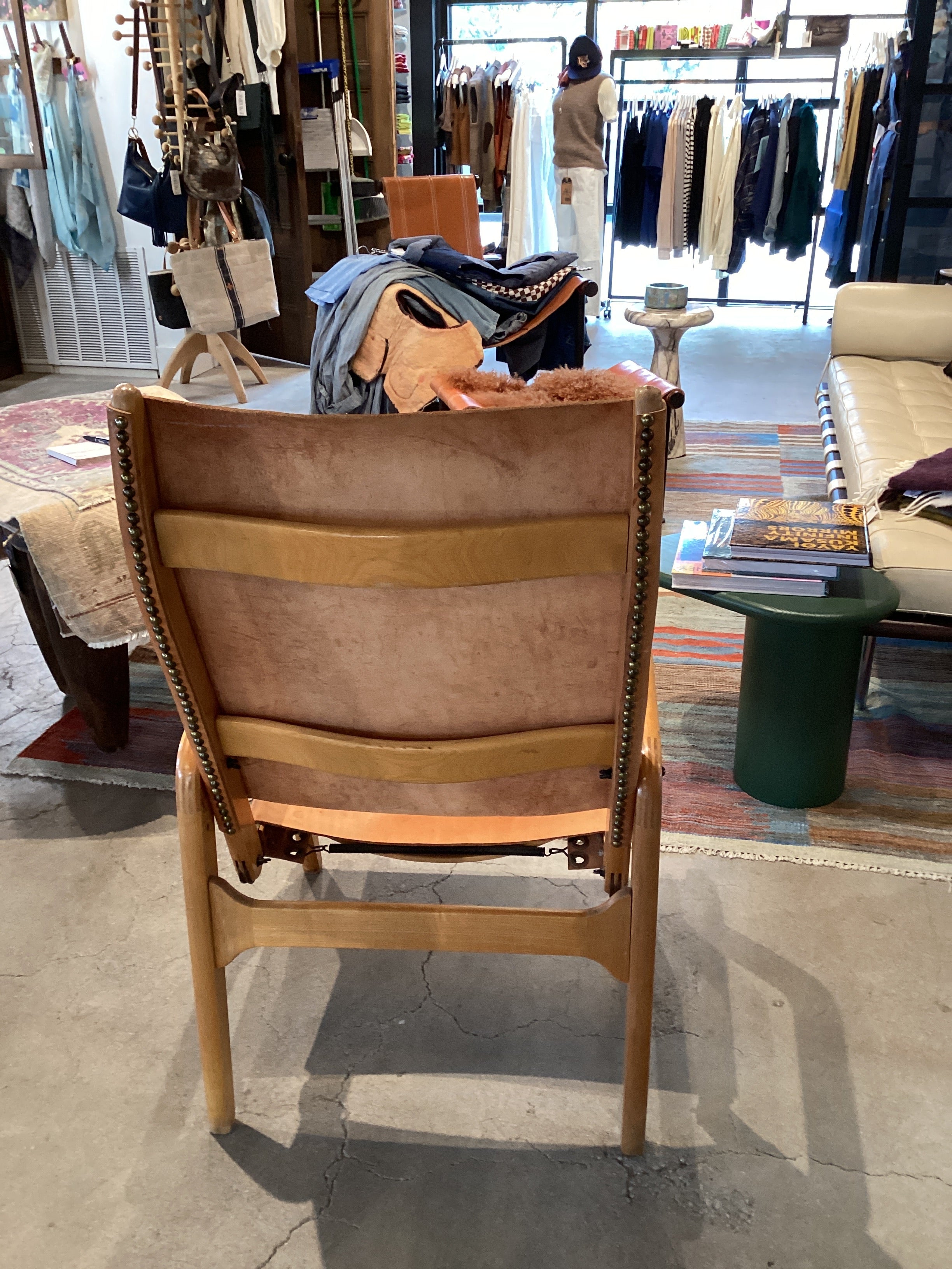 Mid Century Folk Art Leather Recliner