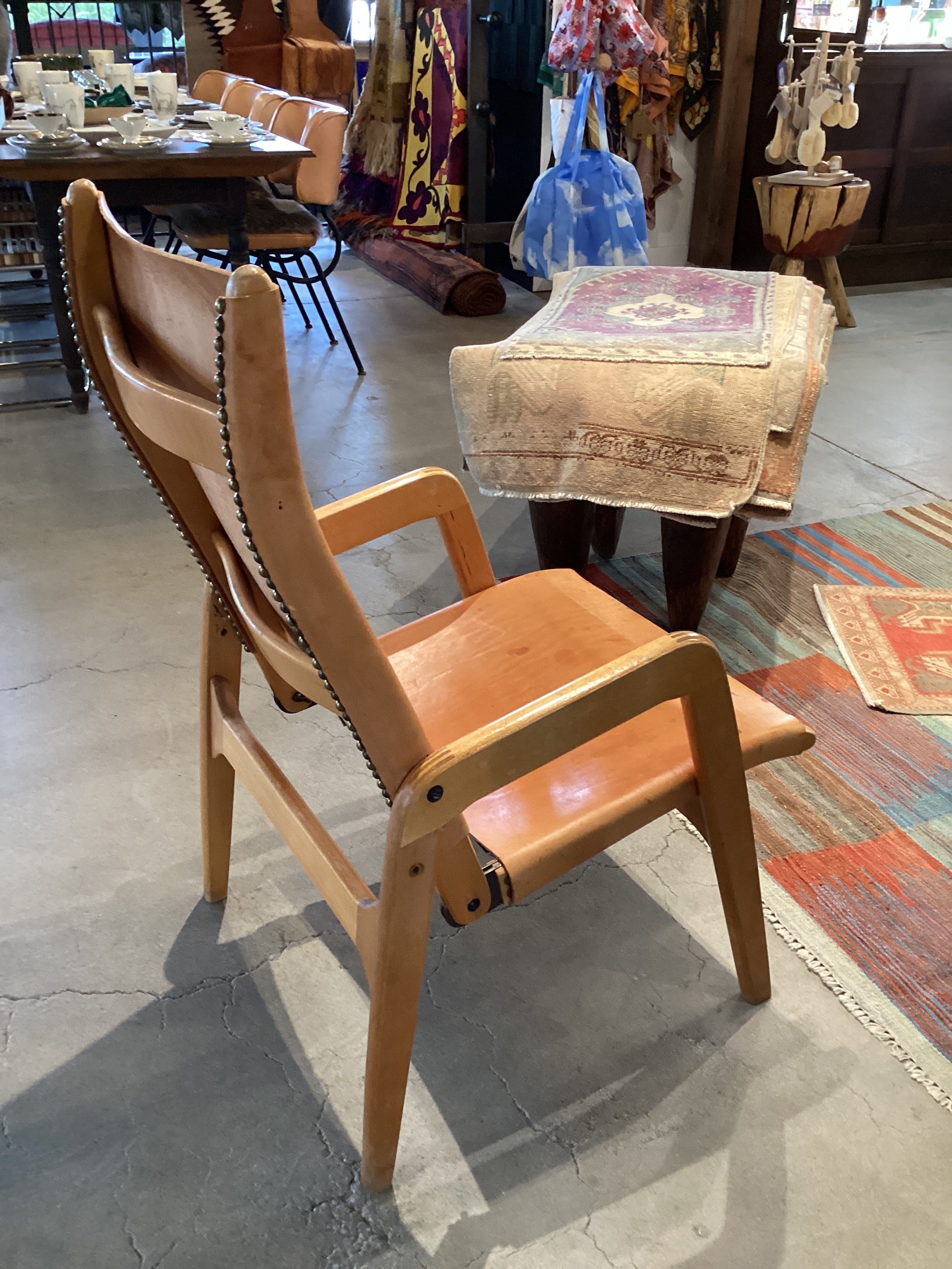 Mid Century Folk Art Leather Recliner