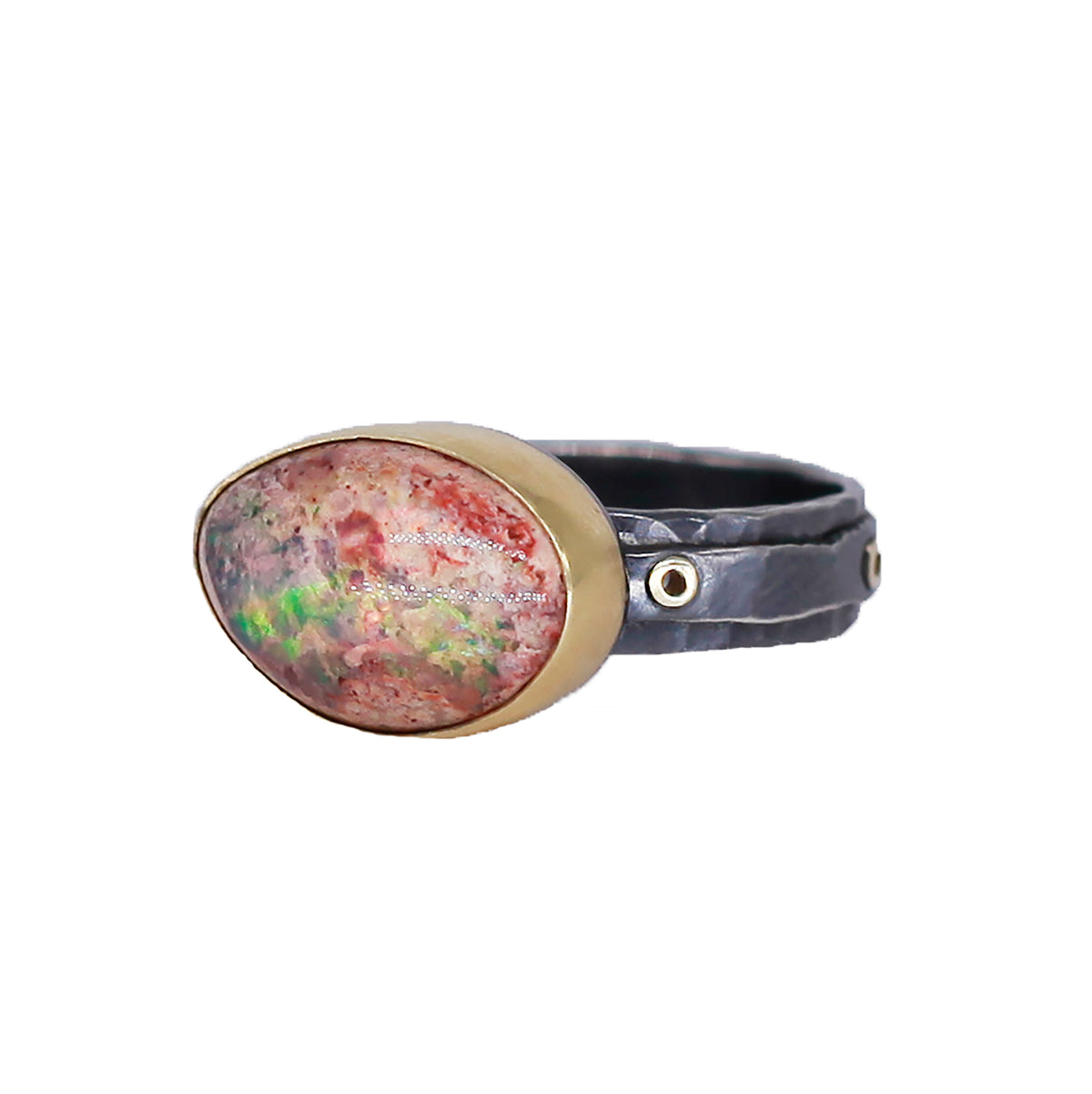 Opal, 18k Gold, and Blackened Sterling Ring by Jenny Foulkes