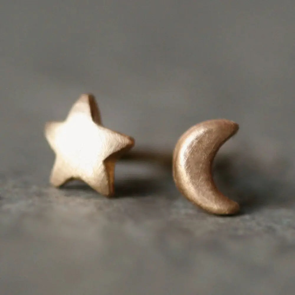 Tiny Moon and Star Earrings 14K