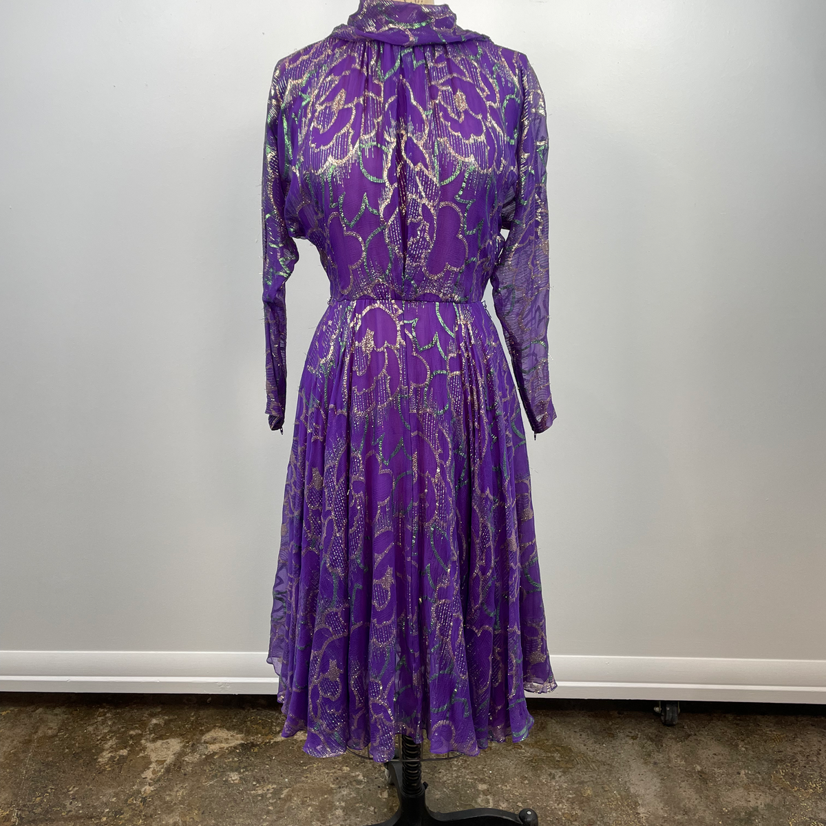 metallic chiffon ruffle dress Vintage Metallic Chiffon Ruffle Dress