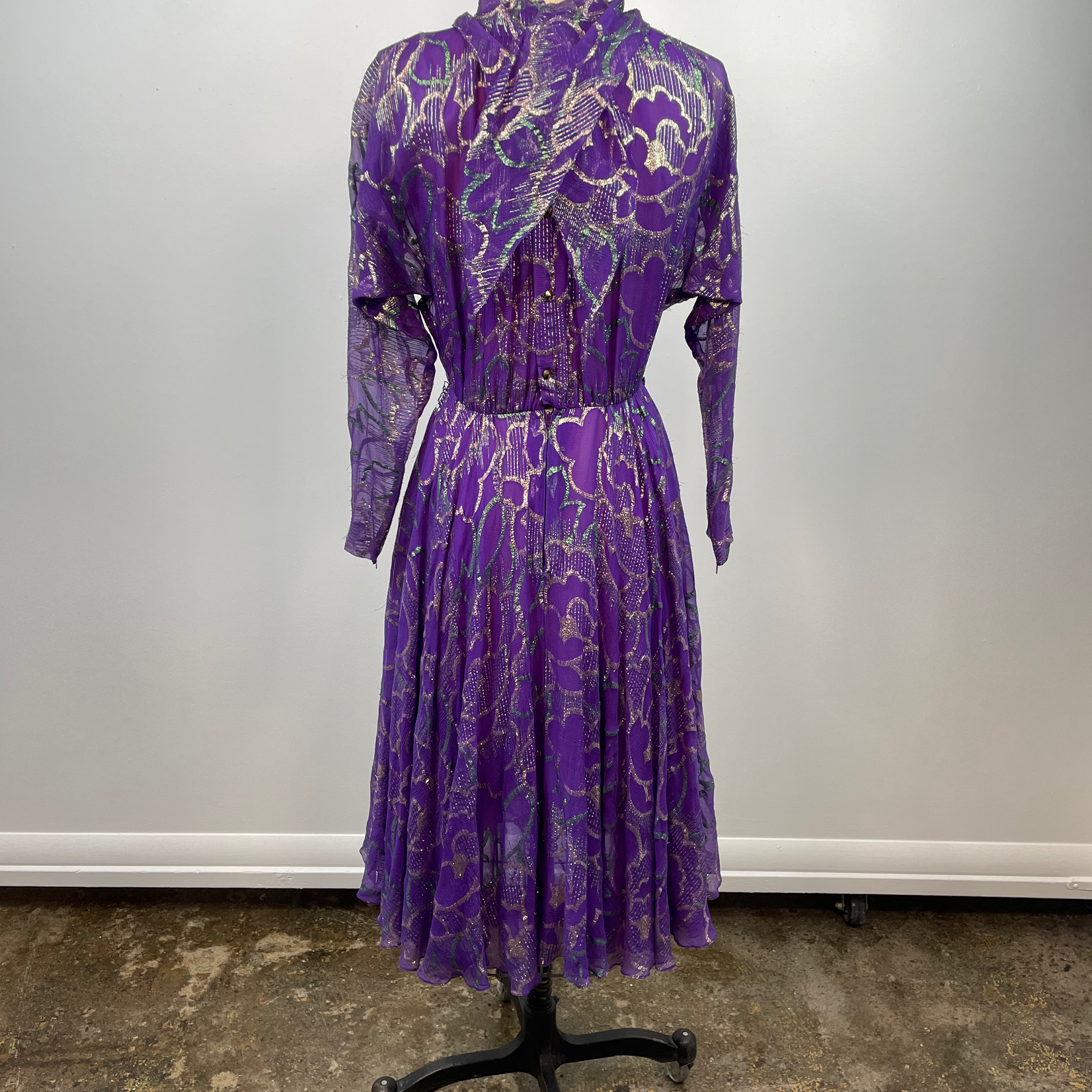 Vintage Metallic Chiffon Ruffle Dress