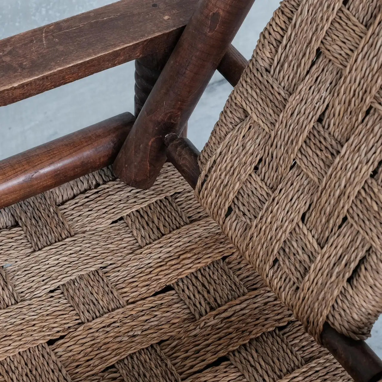 MCM Pair of Rush Oak Arm Chair In the Style of Charles Dudouyt