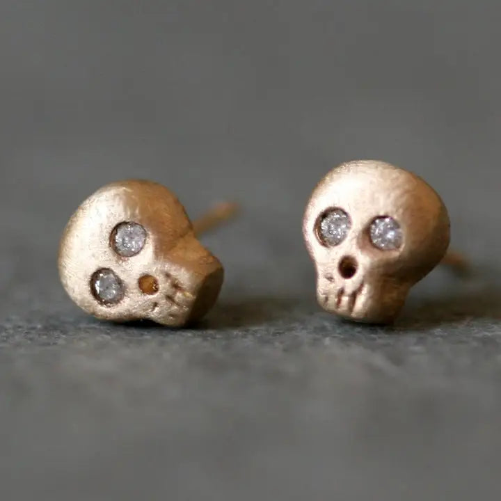 Baby Skull Earrings in 14K with Diamonds