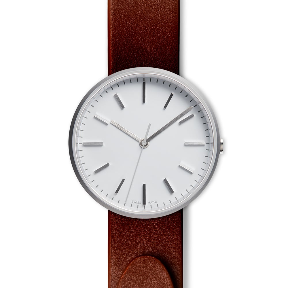 M37 PreciDrive watch in brushed steel light grey face + tan leather strap